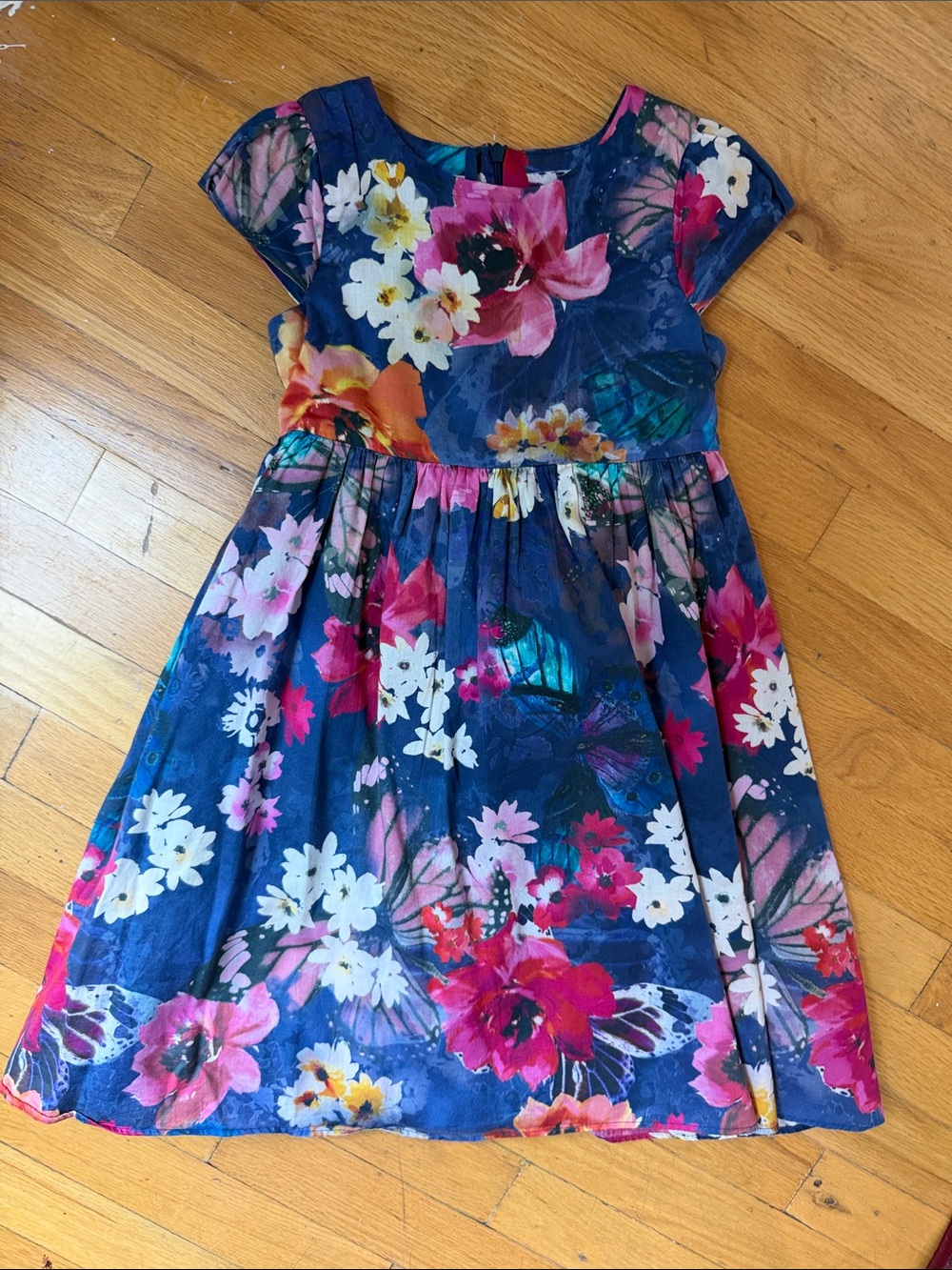 Girls Navy Floral Short-Sleeve Dress